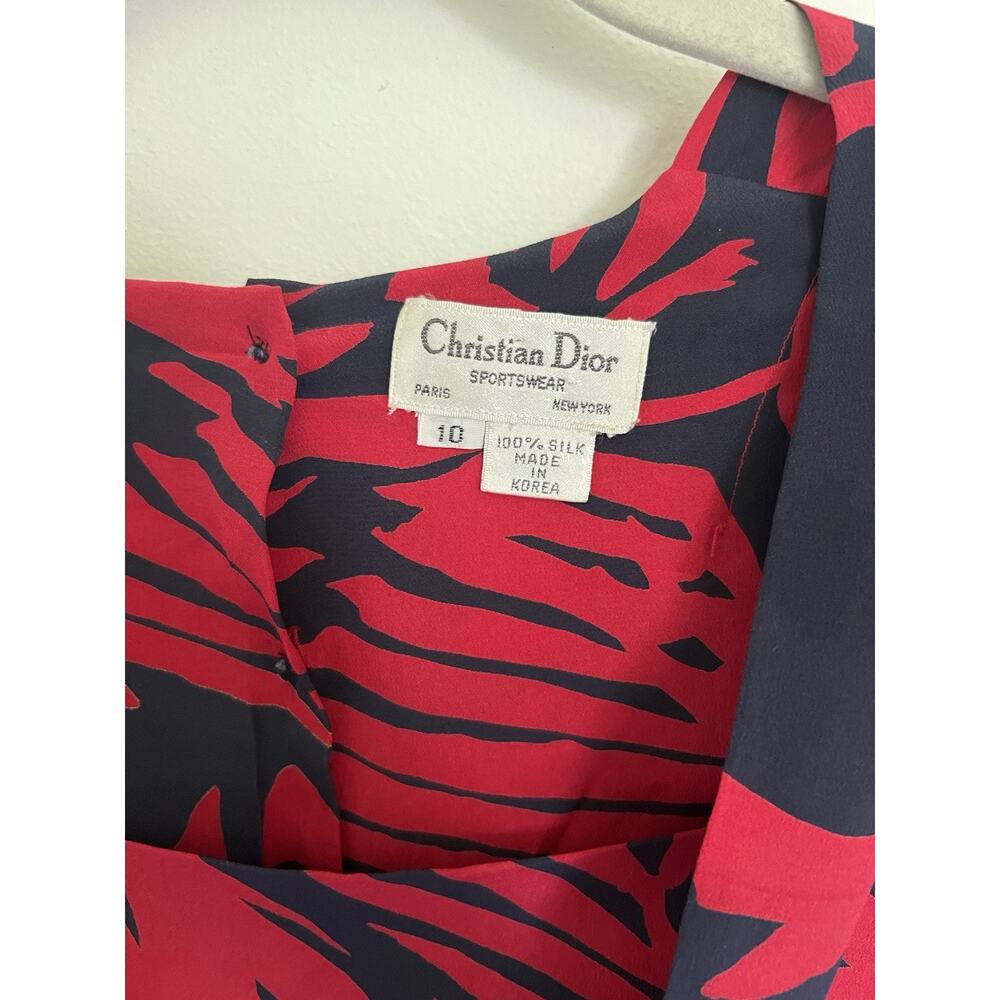 VTG Christian Dior Sportswear Size 10 Printed Silk Cropped Blouse Tropical Red - Picture 2 of 9